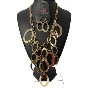 Paparazzi 'A Golden Spell' Gold Oval Links Bib Necklace & Earring Set